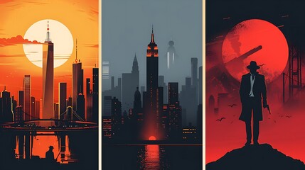 Minimalist movie poster templates featuring iconic designs, each with a focus on clean lines and bold typography. The posters are displayed in a gallery format, highlighting their modern, impactful 