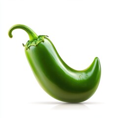 A vibrant green jalapeÃ±o pepper sits elegantly against a white background, ideal for culinary blogs, recipe books, or food photography, It symbolizes freshness and spice in cooking contexts,