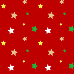 Seamless star pattern with colorful stars on a red background