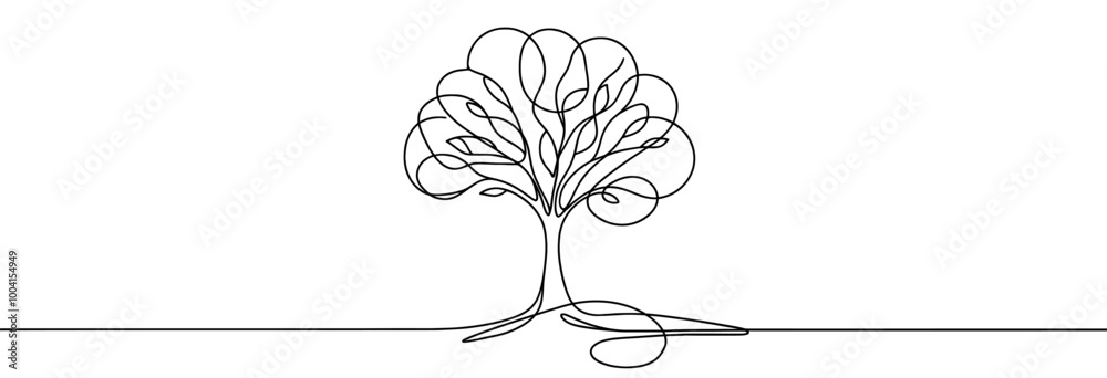 Wall mural continuous line drawing of tree. one line drawing background. vector illustration. single line tree 