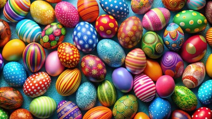 Vibrantly colored Easter egg collection for festive holiday background decoration