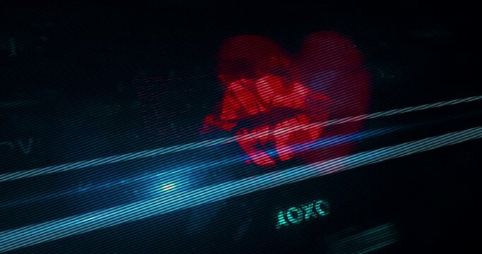 Xoxo love and kiss symbol technology display concept. Abstract sign on glitch screen.