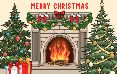 Merry Christmas vintage sticker colorful