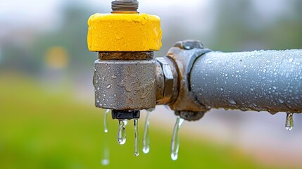 Macro view of flood control system components with detailed water droplets