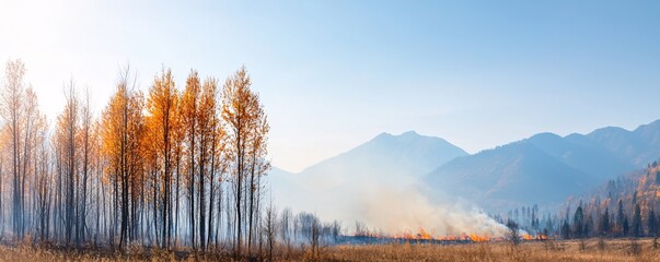 Fototapeta premium Restoring Ecosystem Health Through Controlled Burns - Mitigating Wildfire Impact for Sustainable Nature Recovery and Biodiversity Enhancement