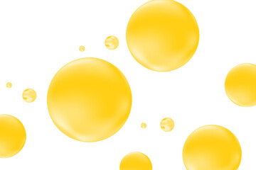 Cute glowing yellow, orange liquid bubbles or fluid jelly droplets isolated on transparent background. Flowing honey or serum foam, beauty serum, cosmetology science, molecular concept © AnnaShine