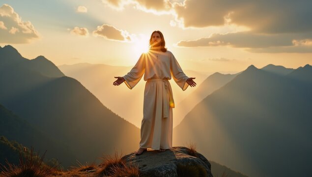 Jesus shines with radiant light during transfiguration on the mountaintop
