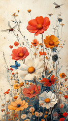 Kwiatowa tapeta, wz&oacute;r, pastelowa ilustracja generative ai 