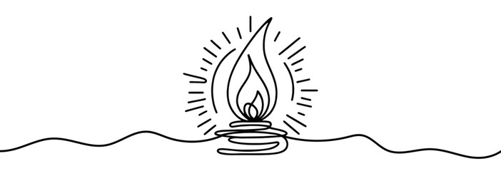Continuous line drawing of candle. One line drawing background. Vector illustration. Candle icon in one line.