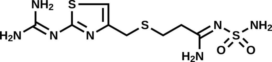 Famotidine structural formula, histamine H2 receptor antagonist vector illustration
