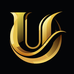 a black and gold picture of a letter u on a black background © MstSume