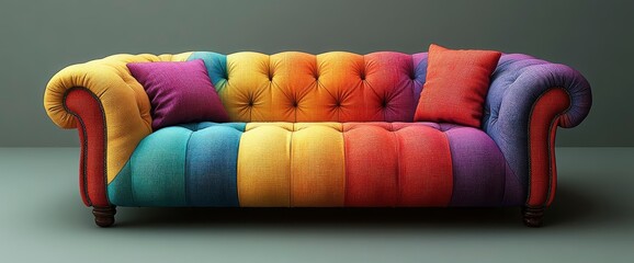 Colorful Patchwork Sofa with Tufted Backrest