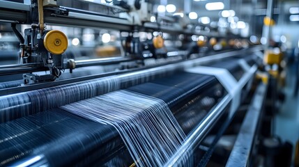 Automated Textile Weaving Machines in a Modern Textile Mill Producing Fabric