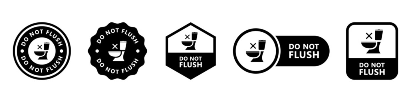 Do not flush - vector signs for wet wipes or toilet paper packaging.