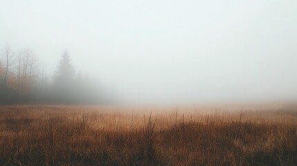 A foggy field with a tree in the distance.