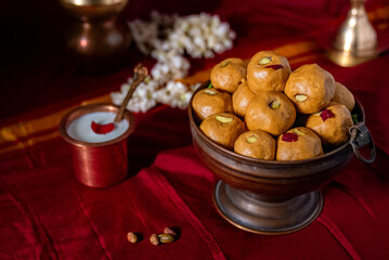 Indian Traditional Besan Laddoo Made with Pure Desi Ghee and Dryfruit 