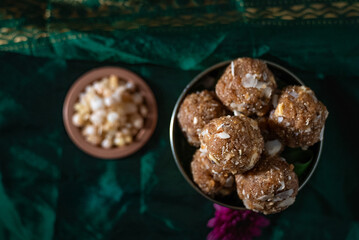 Dink or Dinkache Ladoo (Gond Ladoo)  with dry fruits and dates.