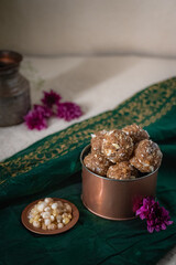 Dink or Dinkache Ladoo (Gond Ladoo)  with dry fruits and dates.