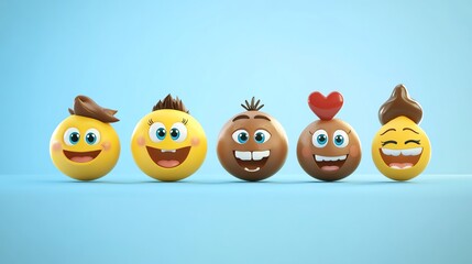 Obraz premium Three emojis, each with a different expression, surrounded by hearts.