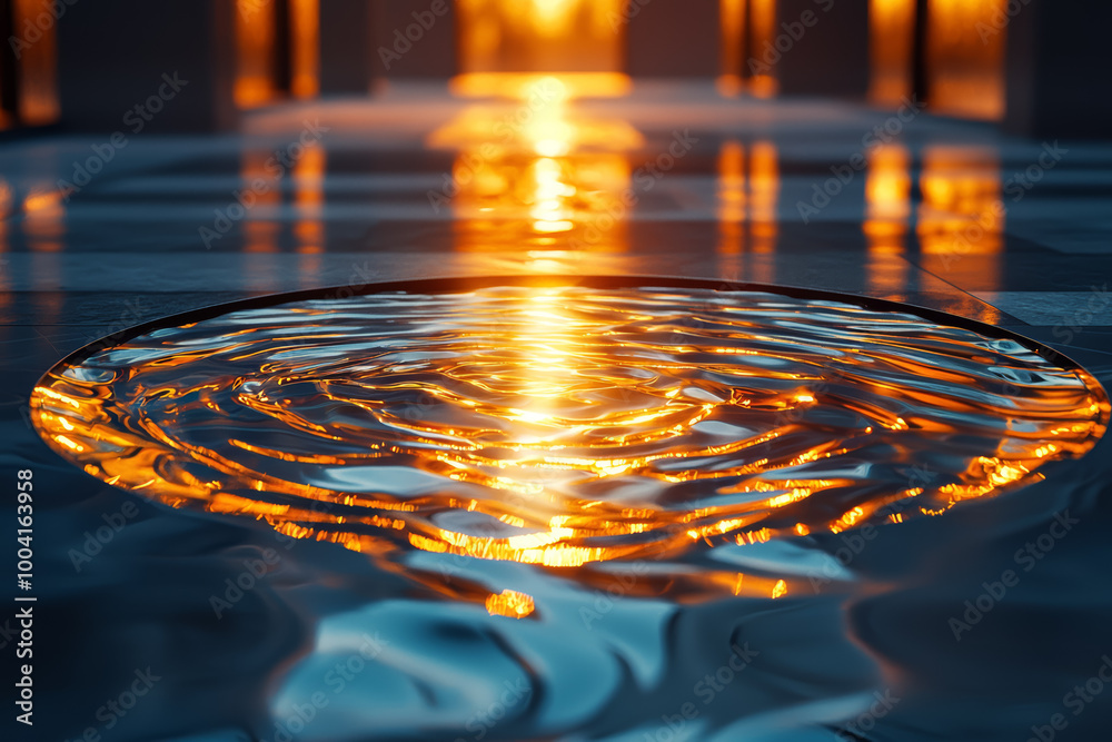 Poster a mirror reflecting sunlight onto a ceiling, creating a dazzling array of moving light patterns. con