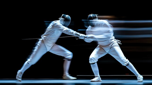 Two fencers engage in a duel.