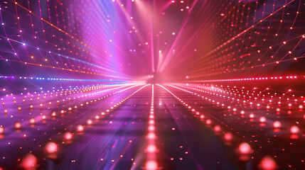 Fototapeta premium 3d abstract technology background, a tunnel, a cyber space with grid planes, path lighters and sparkles. Web banner and digital art.