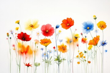 Fototapeta premium Vibrant Watercolor Flowers in Dynamic Composition