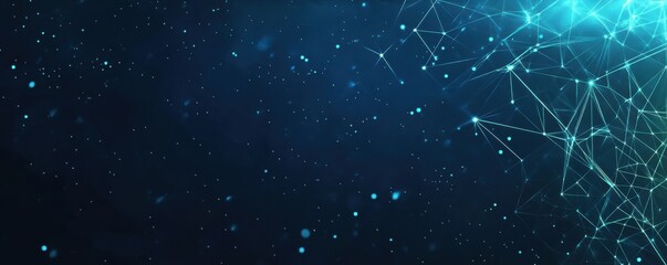 Abstract geometric shape on dark blue background with connected dots and lines for technology and network concepts