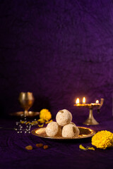 Indian Traditional Handmade Rava Ladoo with Dry Fruits Made with Pure Ghee