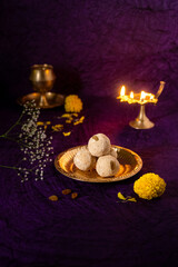 Indian Traditional Handmade Rava Ladoo with Dry Fruits Made with Pure Ghee