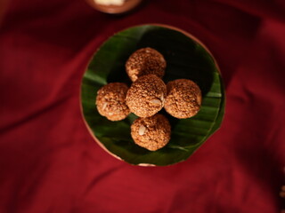 Indian traditional Homemade Fresh Rava Ladoo Fresh ladoo Made with Ghee and dryfruits