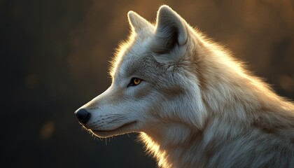 Profile of Light-Colored Wolf with Black Background