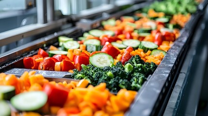 High-Speed Automated Food Processing Machines Slicing Vegetables in an Industrial Production Line