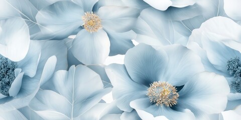 A serene arrangement of light blue flowers with delicate petals and intricate details.