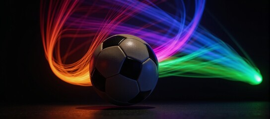 Fototapeta premium A dynamic light show featuring an abstract representation of a soccer ball during a sports event or competition Football