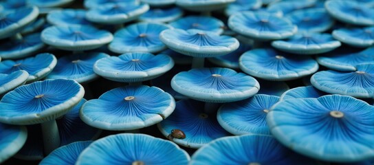 Obraz premium Close-up image of blue oyster mushrooms on a fungi farm