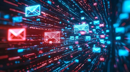 Digital Envelopes Leaving Pixel Trail Representing Data Transfer