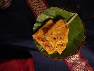 Indian sweet Puran poli roti with the sweet filling inside