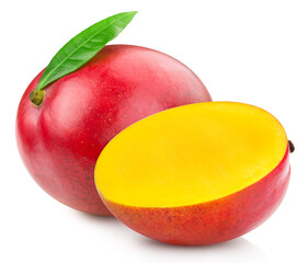 Mango half. Mango clipping path. Organic mango fruit macro studio photo. Full depth of field