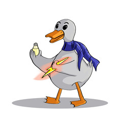 The goose holds a lightning bolt and a light bulb in his hands