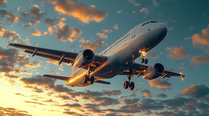 3D Airplane Flying Through a Colorful Sky