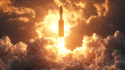 Obraz premium 3D Rendering of Rocket Launching into Space