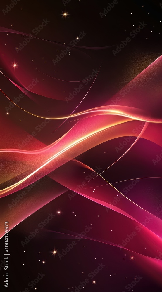Poster elegant vector background with swirling pink and burgundy waves and sparkles, creating a dreamy and 