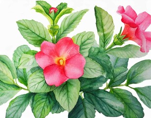 Watercolor Balsam Isolated on White Background. Beautiful Balsam Flower