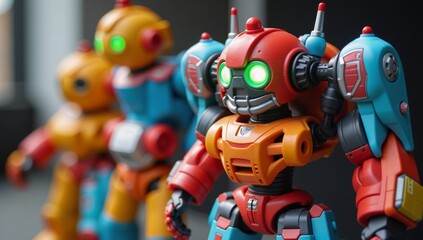 Naklejka premium Colorful plastic robot with movable parts showcasing a playful futuristic aesthetic
