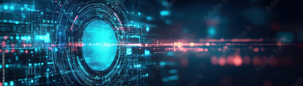 Poster advanced ai hub, dark shaded background, hologram display, hightech environment