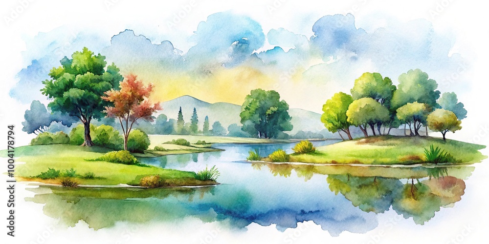 Wall mural abstract watercolor paintings of asymmetrical ecological landscapes