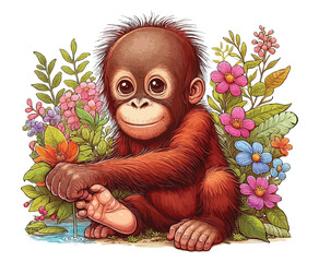 Baby Orangutan color on a white background © ArifulIslam