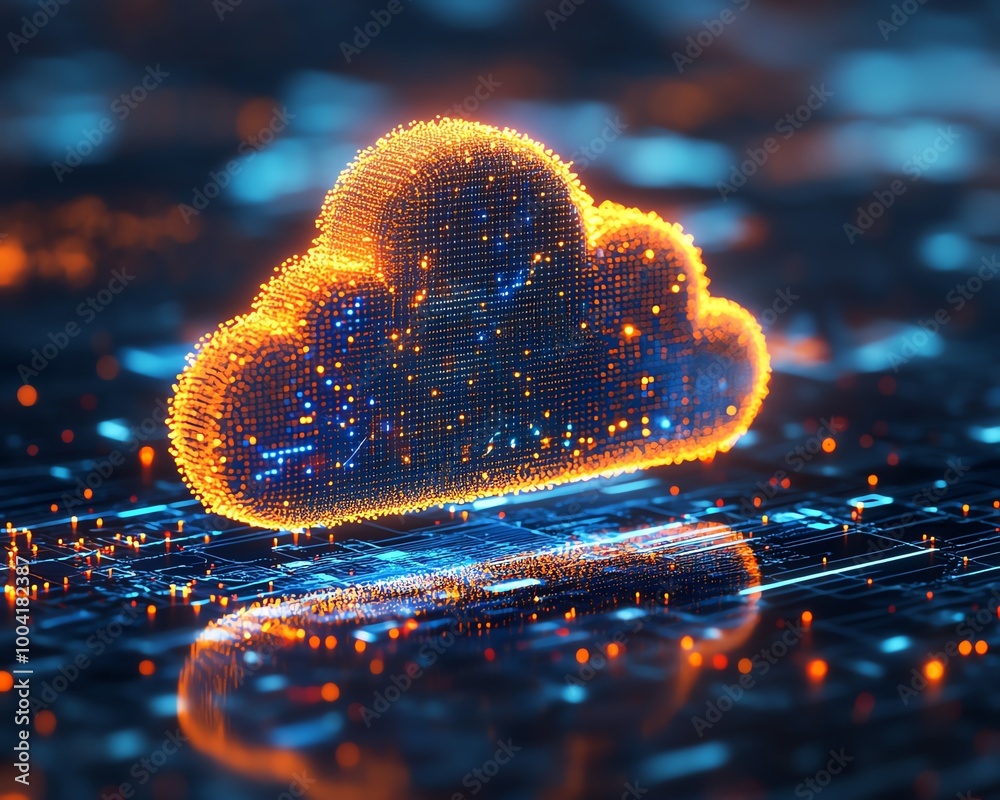 Poster cloud illustration capturing the acceleration of digital transformation as businesses integrate clou