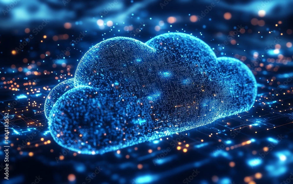 Poster cloud illustration showcasing digital transformation with businesses adopting cloudbased solutions t